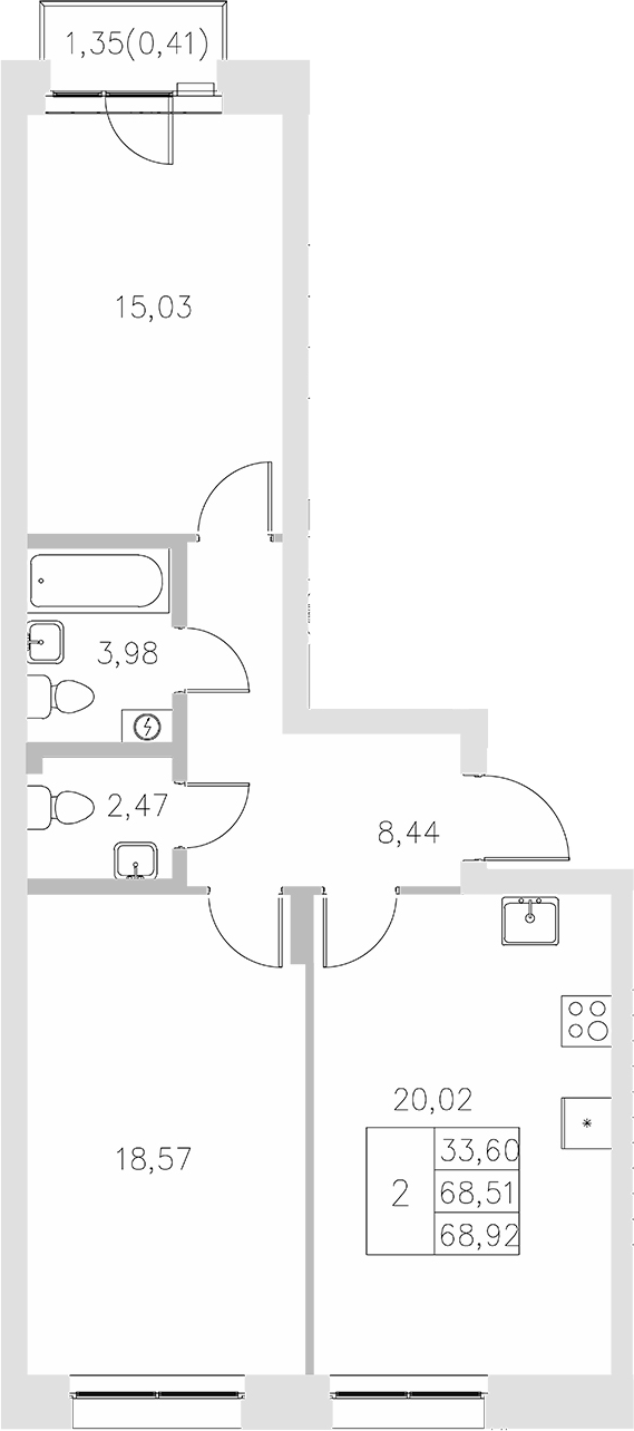 Планировка — Statum, 2-комн., 69 м²