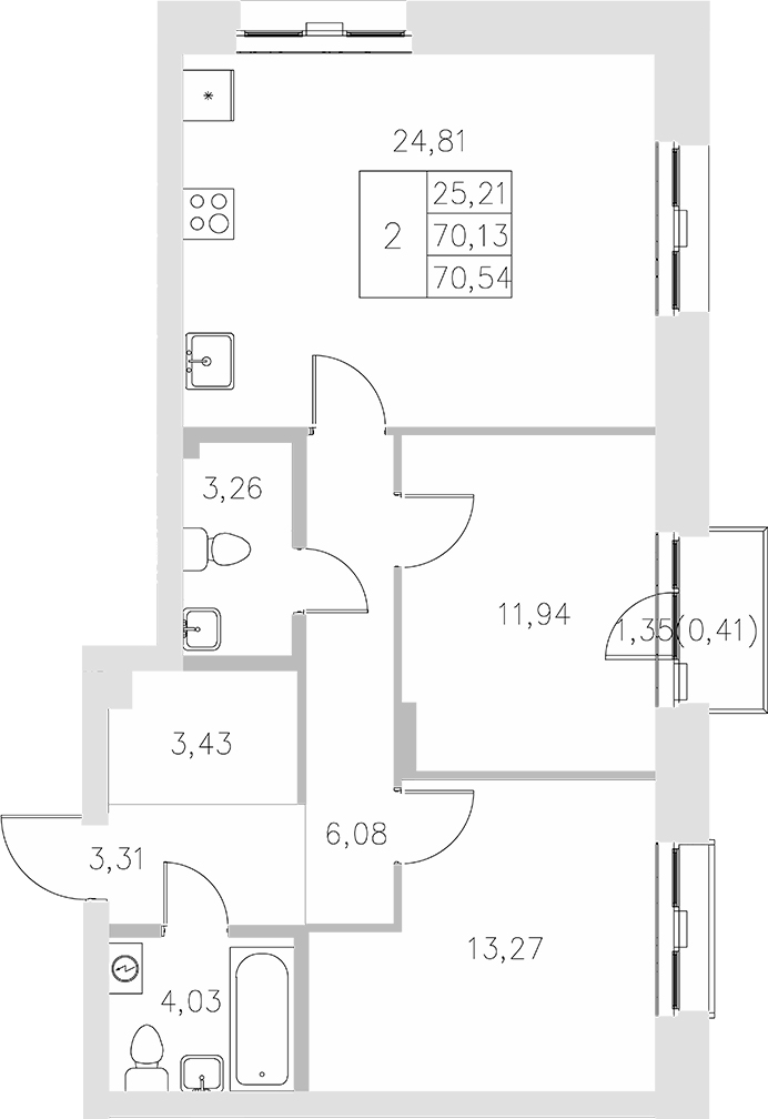 Планировка — Statum, 2-комн., 70 м²