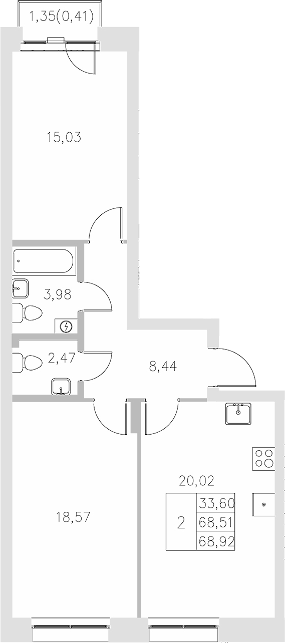 Планировка — Statum, 2-комн., 69 м²