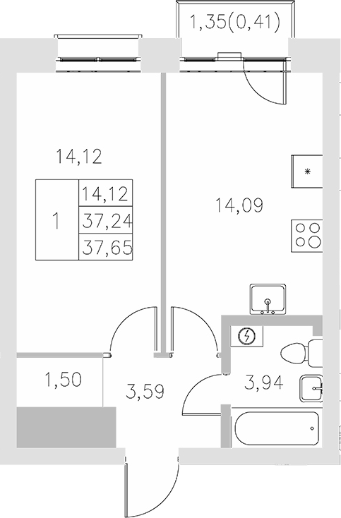 Планировка — Statum, 1-комн., 37 м²