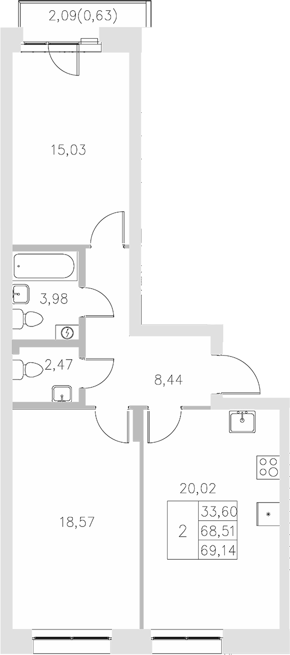 Планировка — Statum, 2-комн., 69 м²