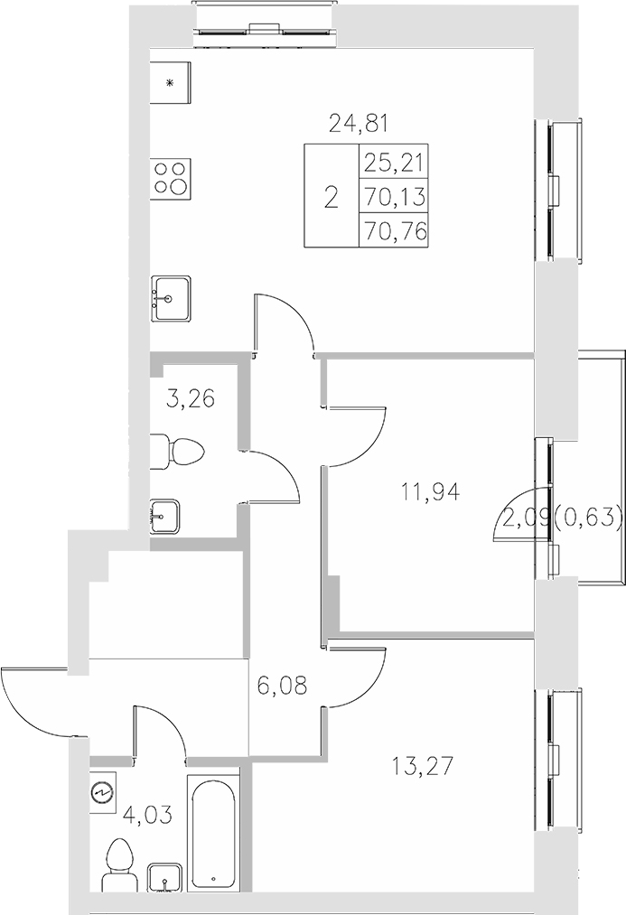 Планировка — Statum, 2-комн., 70 м²