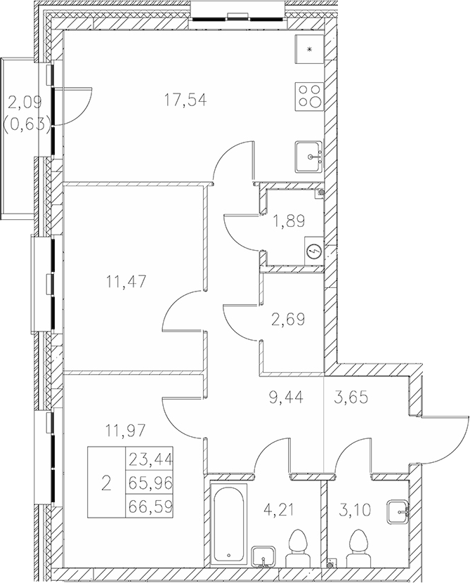 Планировка — Statum, 2-комн., 66 м²