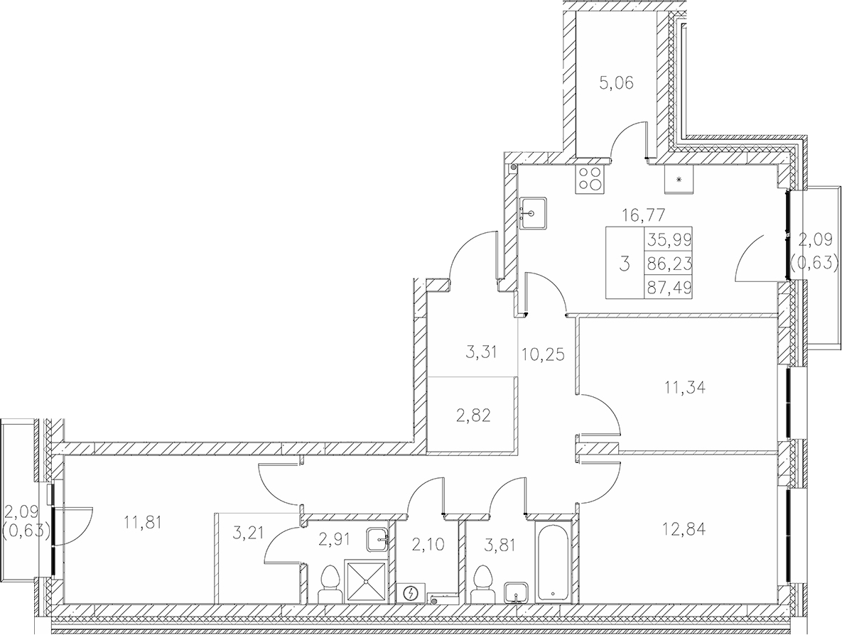 Планировка — Statum, 3-комн., 86 м²