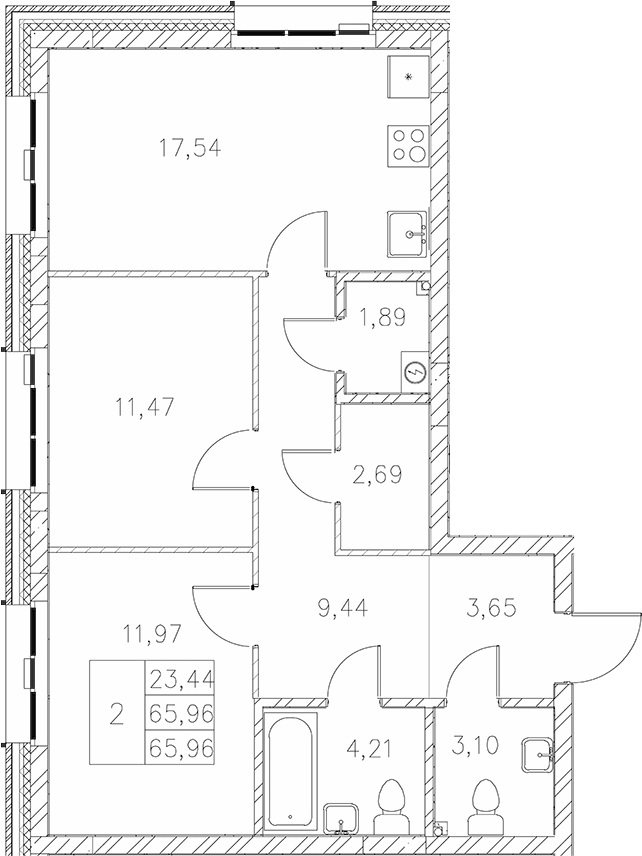 Планировка — Statum, 2-комн., 66 м²
