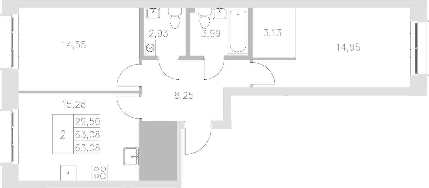 Планировка — Statum, 2-комн., 63 м²