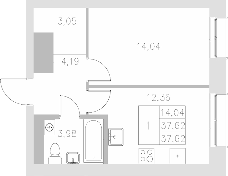 Планировка — Statum, 1-комн., 38 м²
