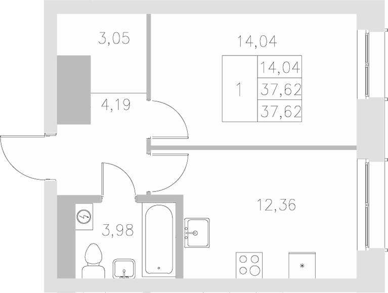 Планировка — Statum, 1-комн., 38 м²