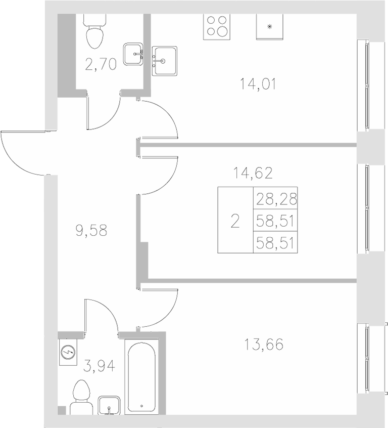 Планировка — Statum, 2-комн., 59 м²