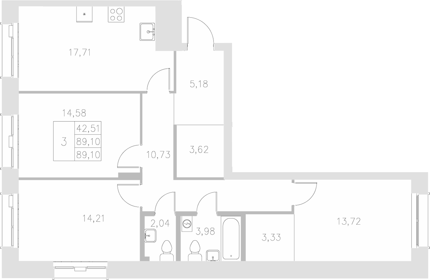 Планировка — Statum, 3-комн., 89 м²