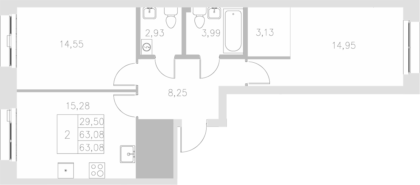 Планировка — Statum, 2-комн., 63 м²