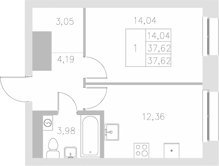 Планировка — Statum, 1-комн., 38 м²