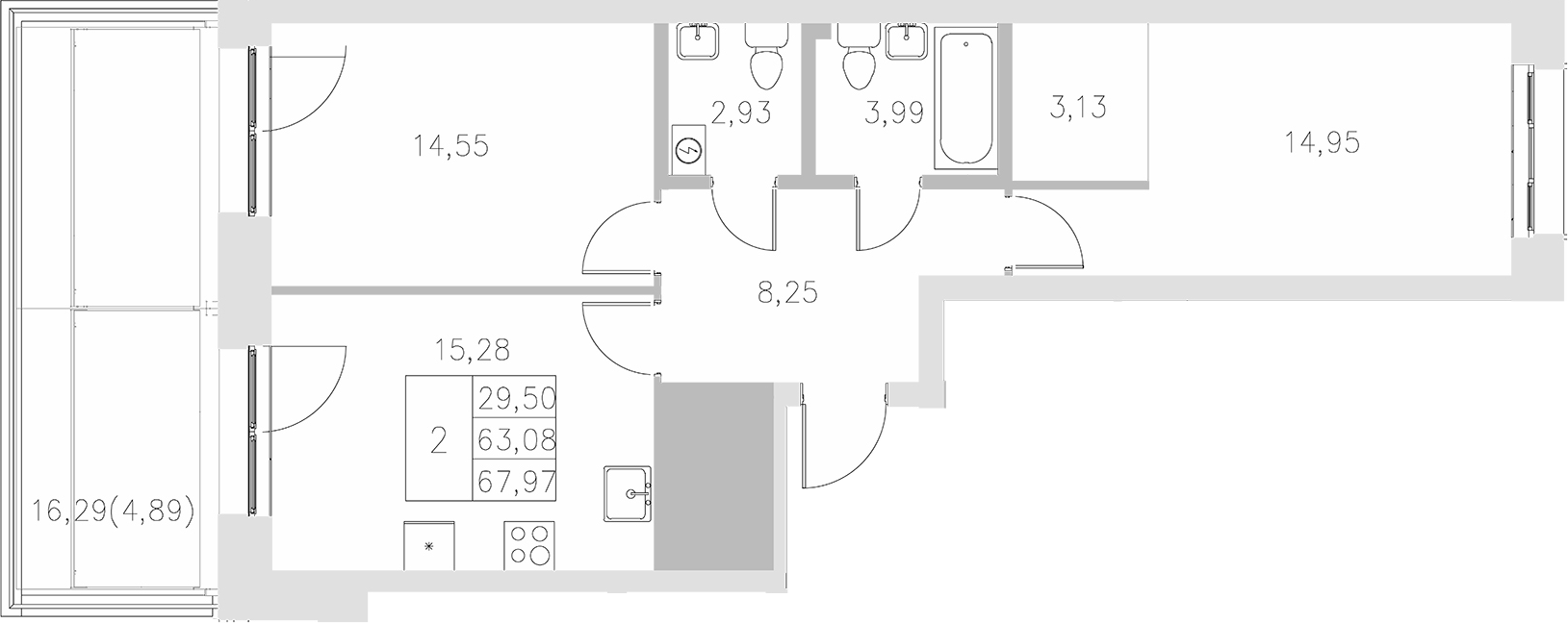Планировка — Statum, 2-комн., 63 м²