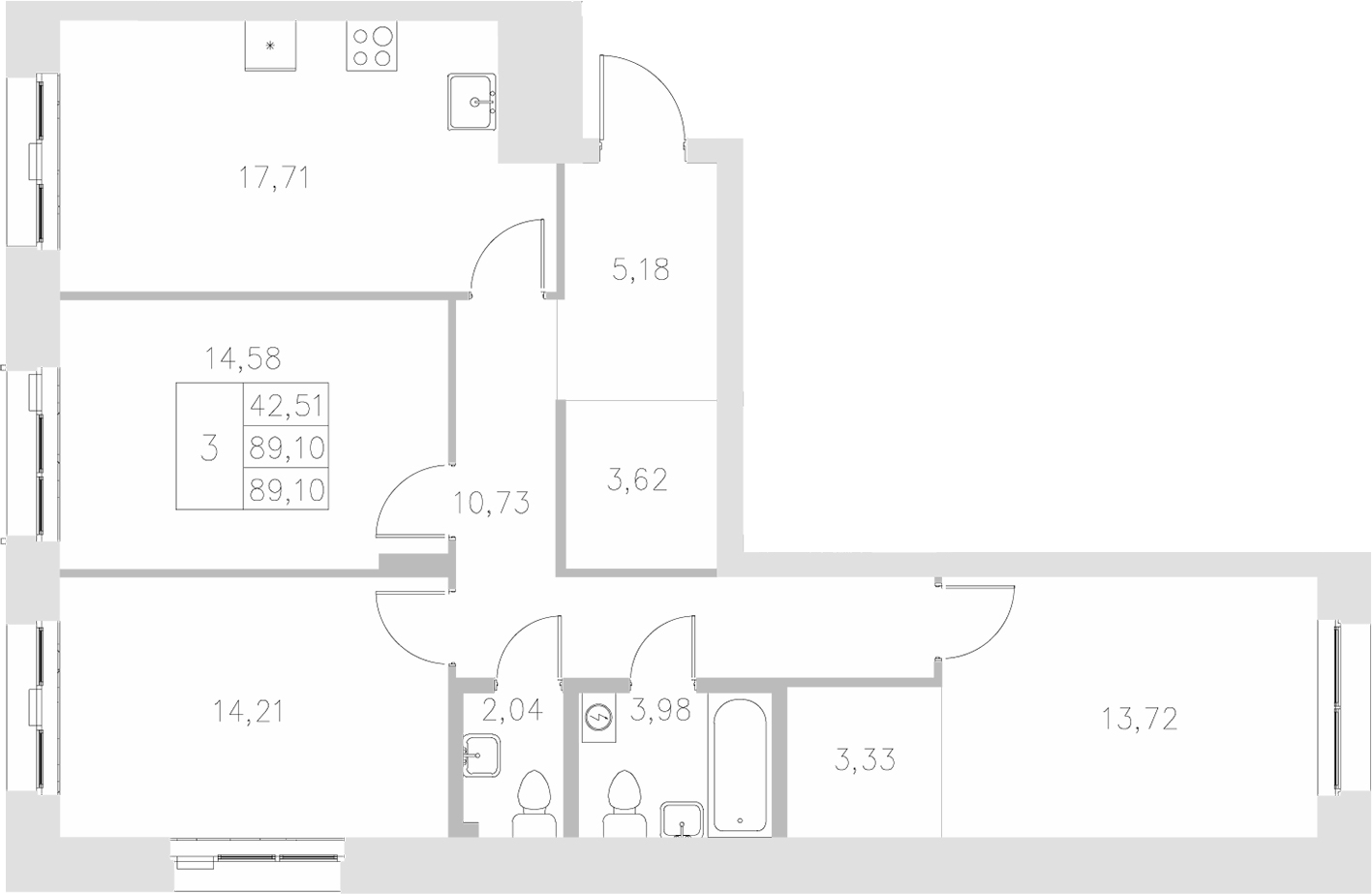 Планировка — Statum, 3-комн., 89 м²