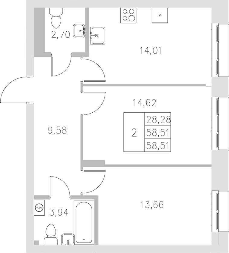Планировка — Statum, 2-комн., 59 м²