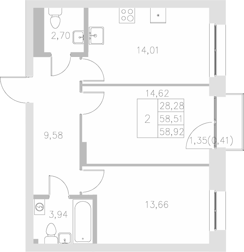 Планировка — Statum, 2-комн., 59 м²