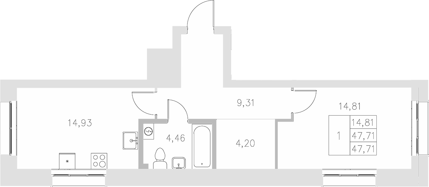 Планировка — Statum, 1-комн., 48 м²