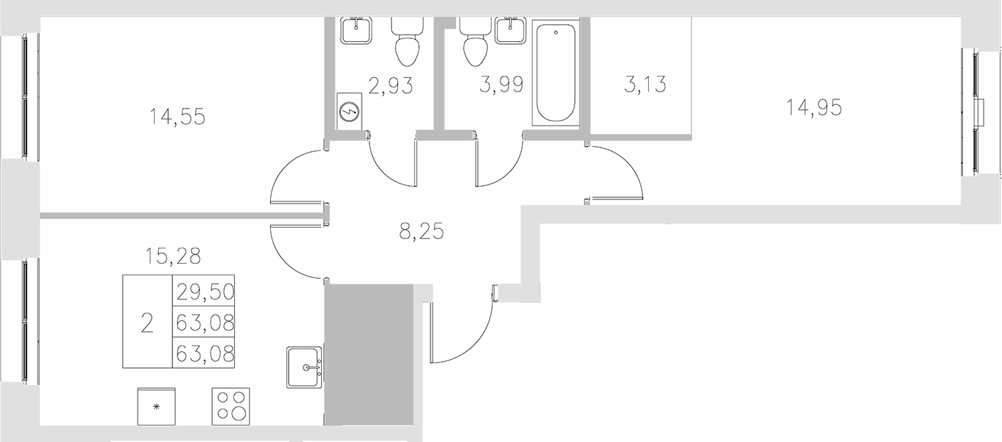 Планировка — Statum, 2-комн., 63 м²
