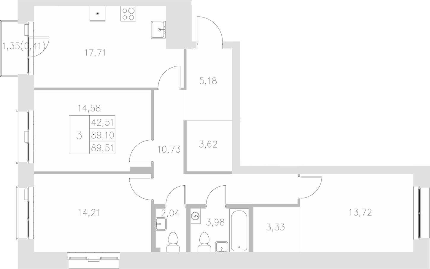 Планировка — Statum, 3-комн., 89 м²