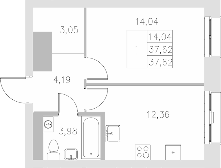 Планировка — Statum, 1-комн., 38 м²
