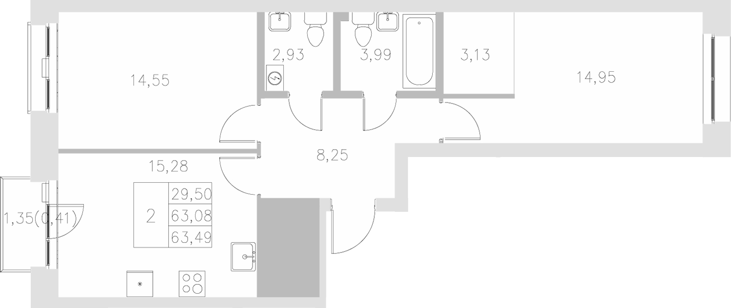 Планировка — Statum, 2-комн., 63 м²