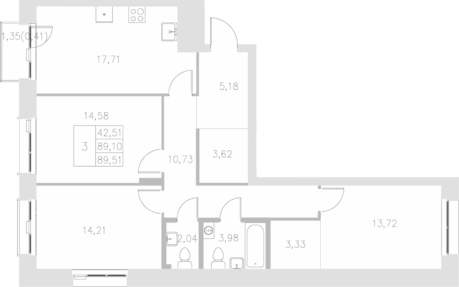 Планировка — Statum, 3-комн., 89 м²