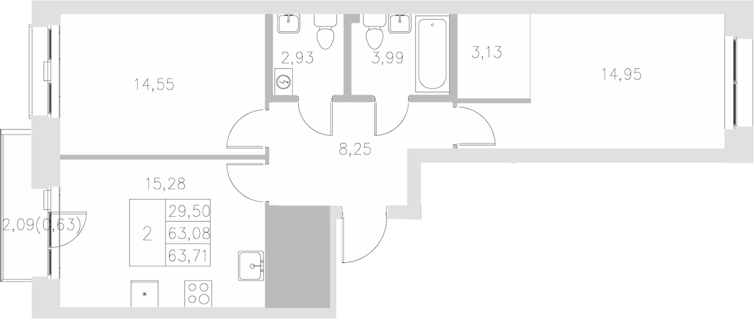 Планировка — Statum, 2-комн., 63 м²