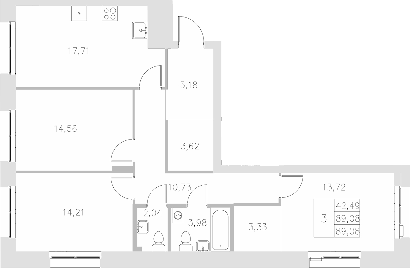 Планировка — Statum, 3-комн., 89 м²