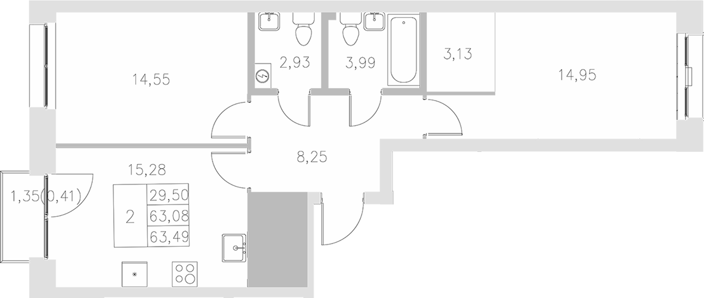Планировка — Statum, 2-комн., 63 м²