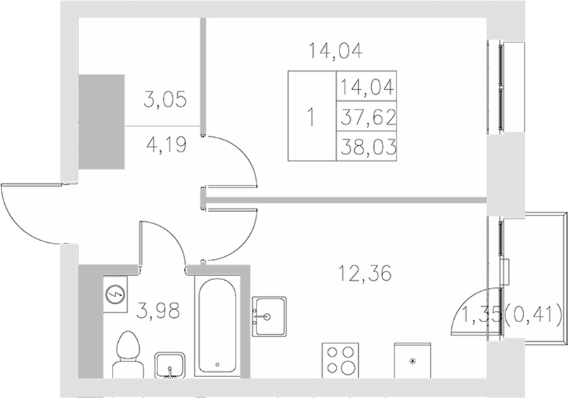 Планировка — Statum, 1-комн., 38 м²