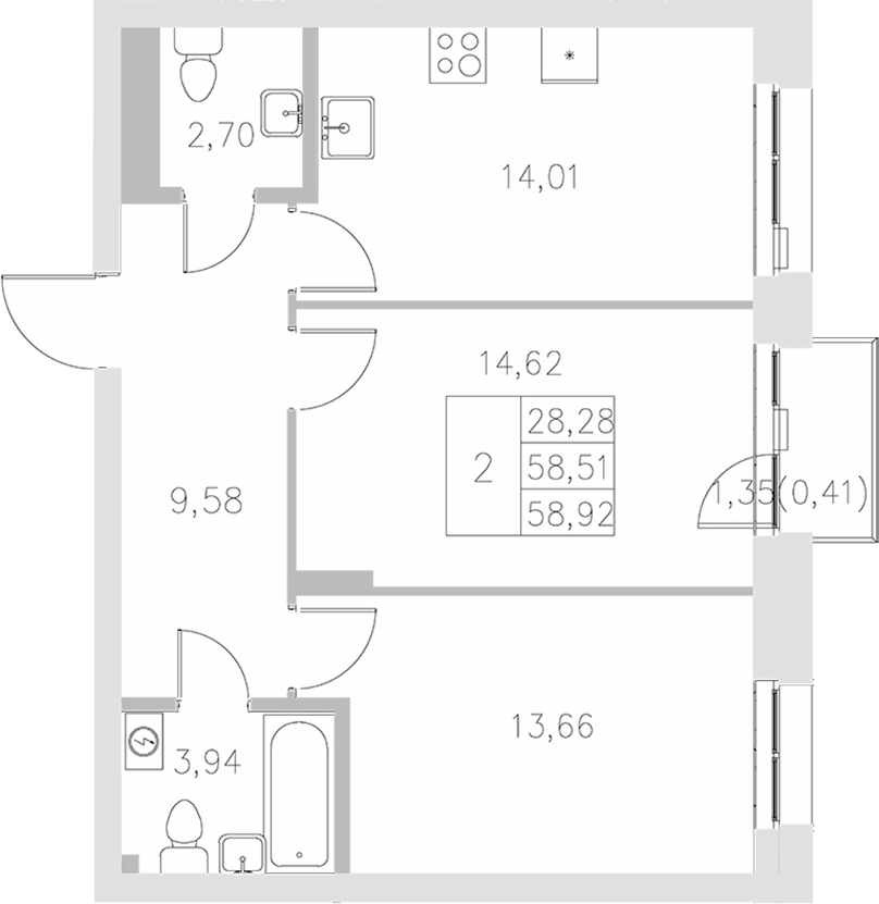 Планировка — Statum, 2-комн., 59 м²