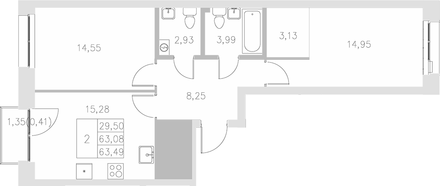 Планировка — Statum, 2-комн., 63 м²