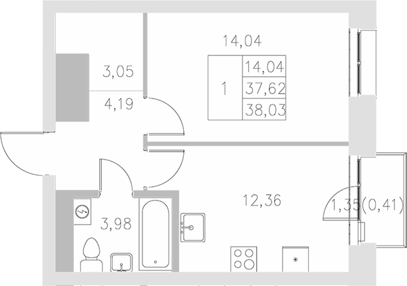 Планировка — Statum, 1-комн., 38 м²