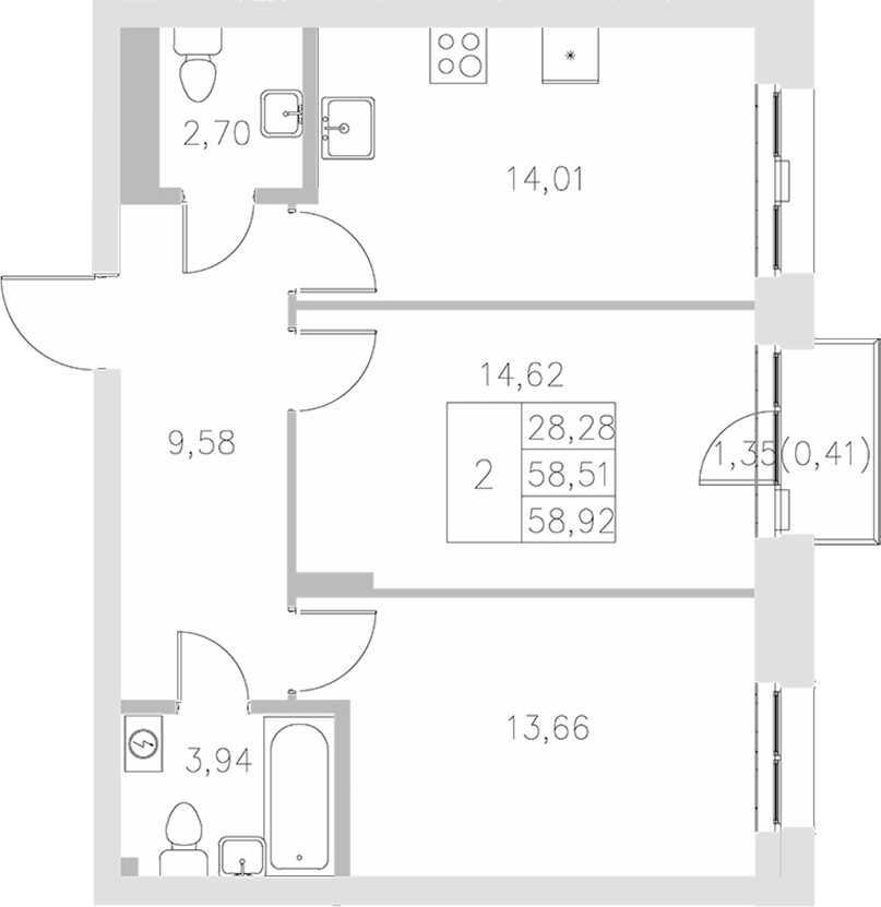 Планировка — Statum, 2-комн., 59 м²