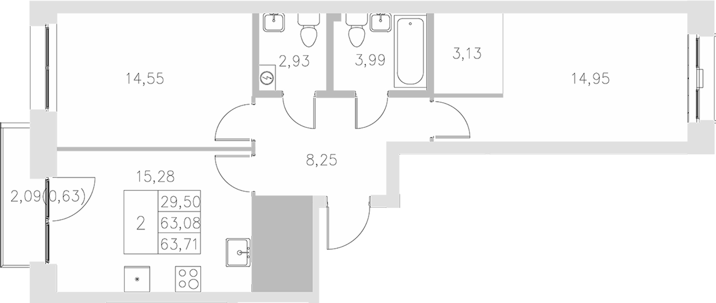 Планировка — Statum, 2-комн., 63 м²