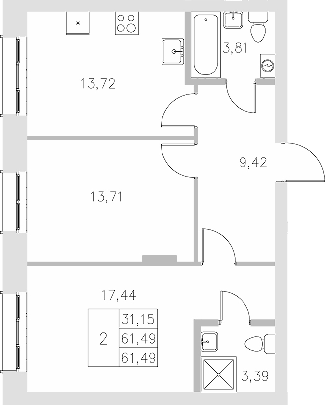 Планировка — Statum, 2-комн., 61 м²