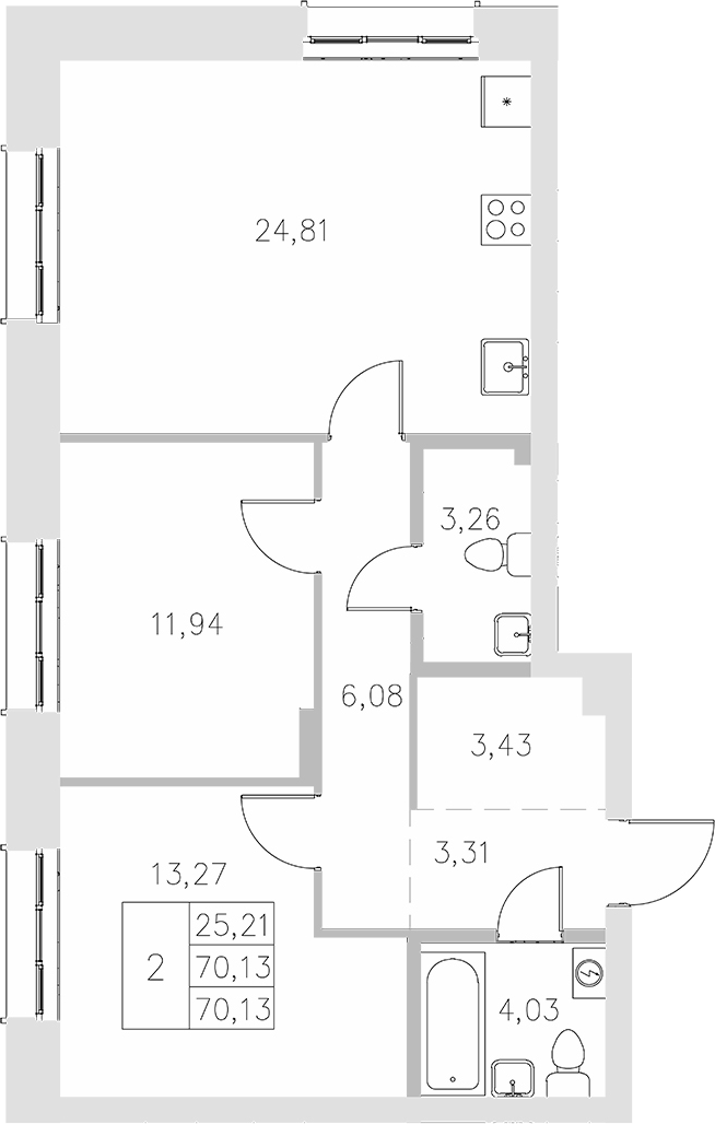 Планировка — Statum, 2-комн., 70 м²