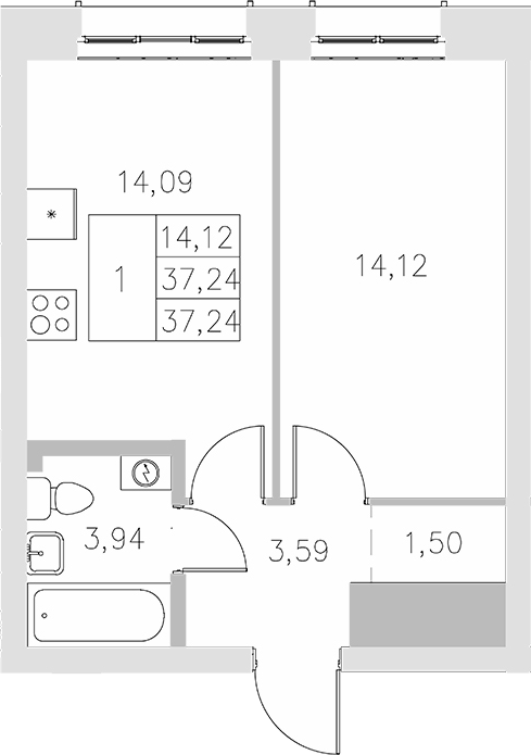 Планировка — Statum, 1-комн., 37 м²