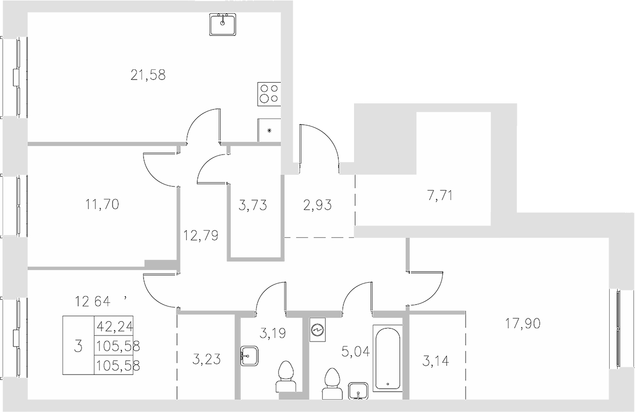 Планировка — Statum, 3-комн., 106 м²