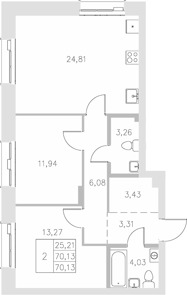 Планировка — Statum, 2-комн., 70 м²