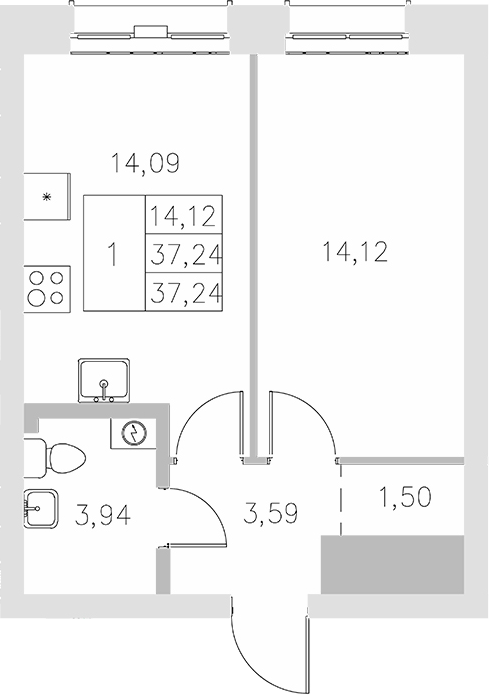 Планировка — Statum, 1-комн., 37 м²