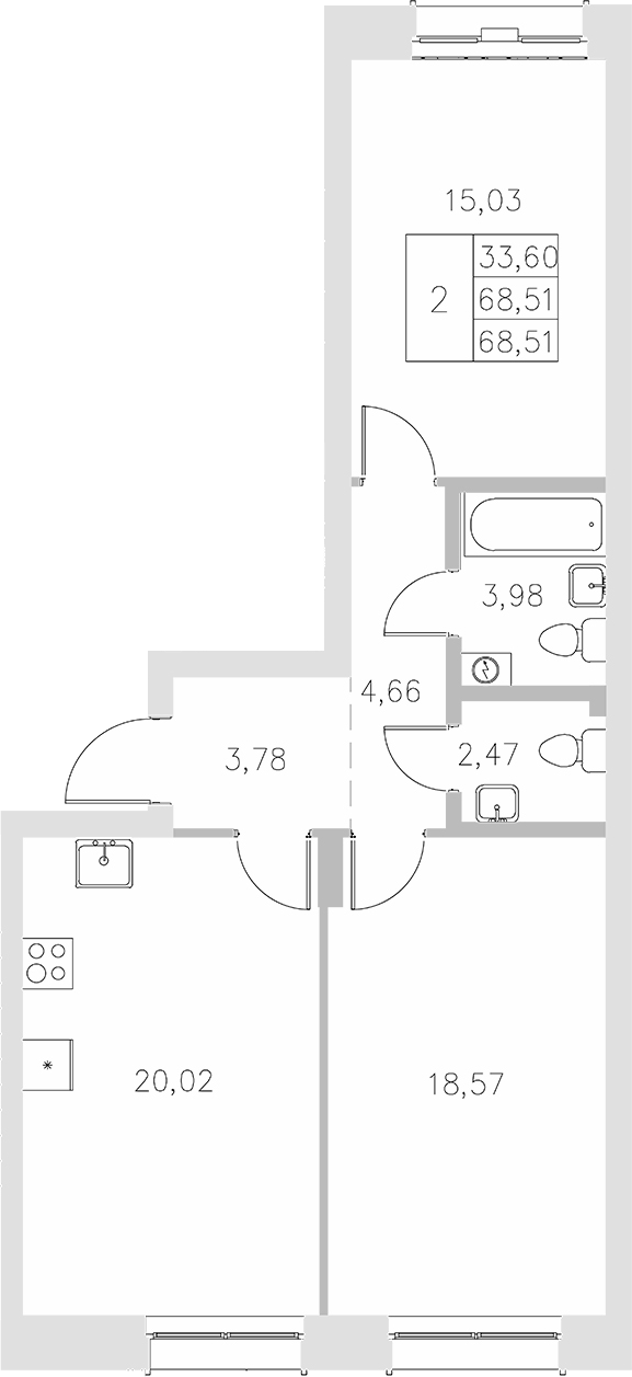 Планировка — Statum, 2-комн., 69 м²