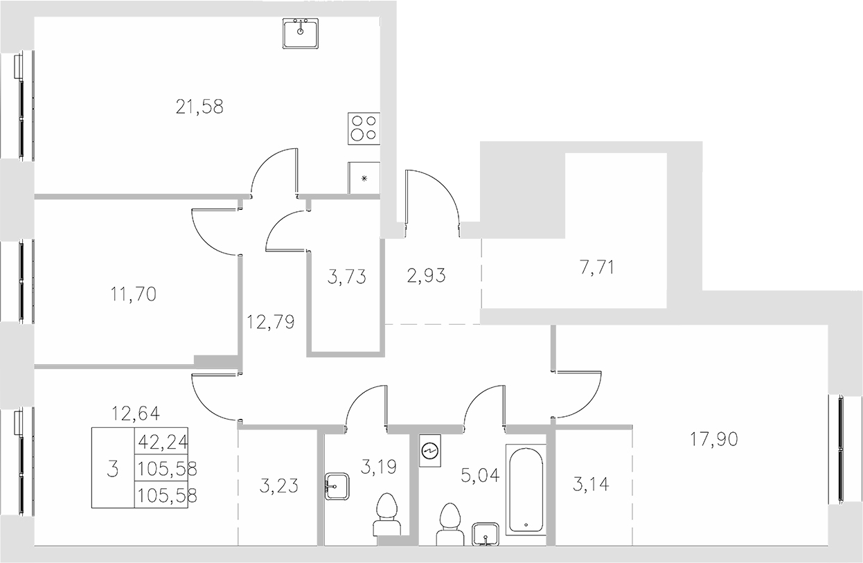 Планировка — Statum, 3-комн., 106 м²