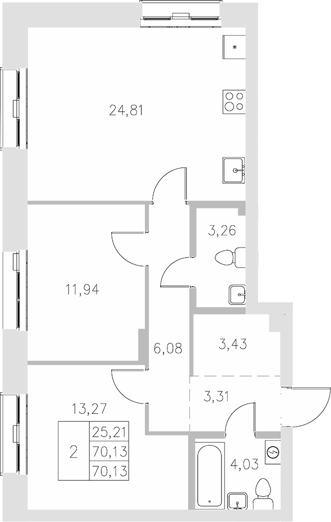 Планировка — Statum, 2-комн., 70 м²