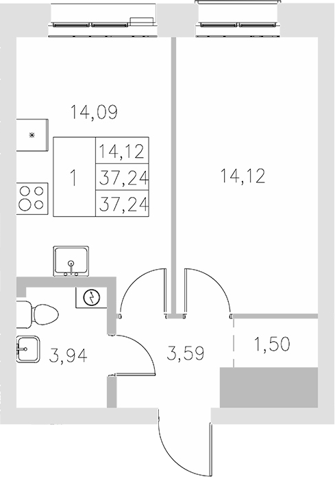 Планировка — Statum, 1-комн., 37 м²