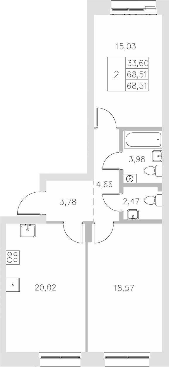 Планировка — Statum, 2-комн., 69 м²