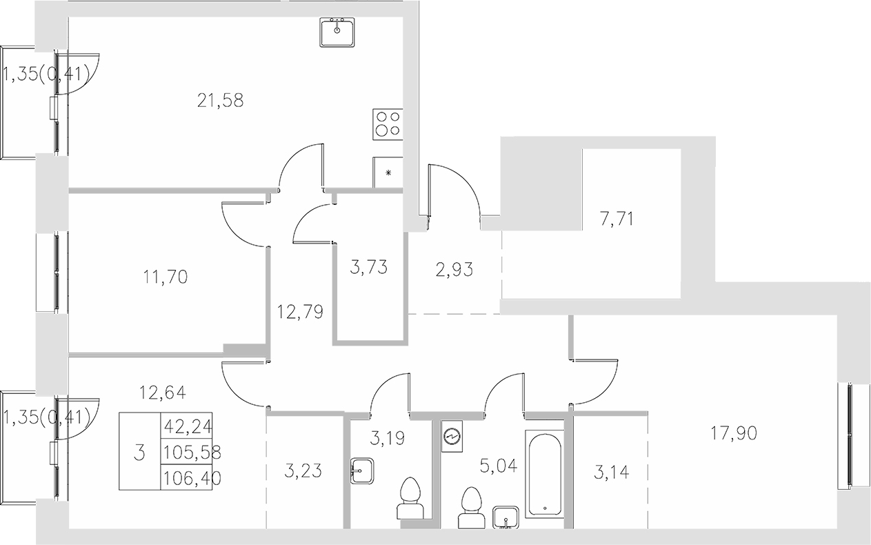 Планировка — Statum, 3-комн., 106 м²