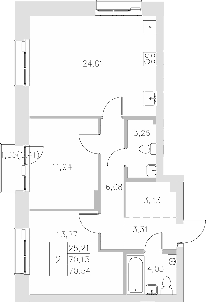 Планировка — Statum, 2-комн., 70 м²
