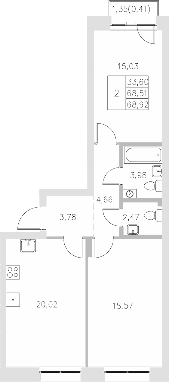 Планировка — Statum, 2-комн., 69 м²