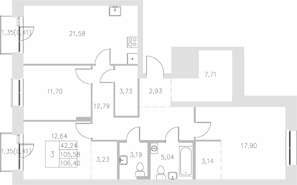 Планировка — Statum, 3-комн., 106 м²